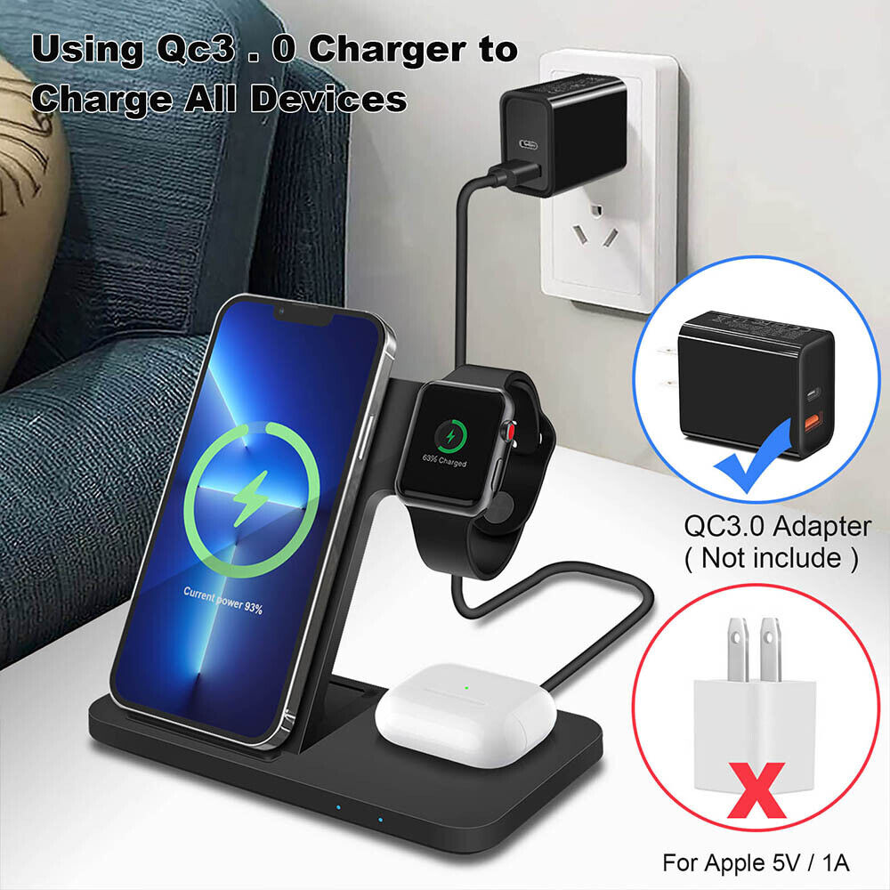 3 in 1 Wireless Charger Dock Charging Station for Apple Watch Iphone 16 15 14 13